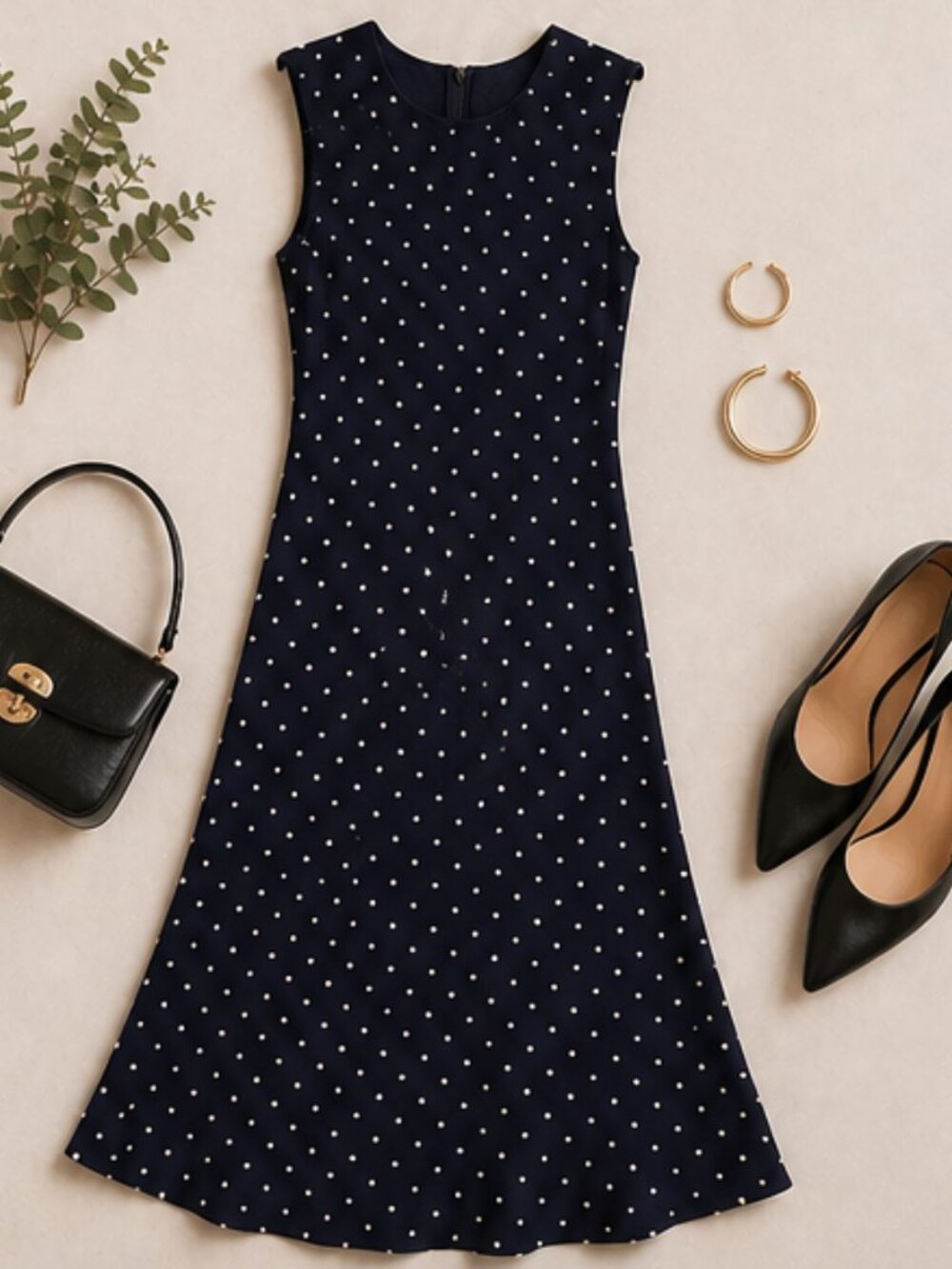 Ralph Lauren 100% Silk Polka Dot Dress 6 Navy/White Elegant - Picture 5 of 5